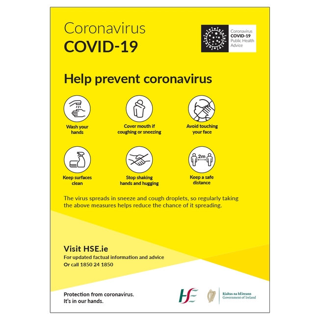 Help Prevent Coronavirus Spread HSE Sign